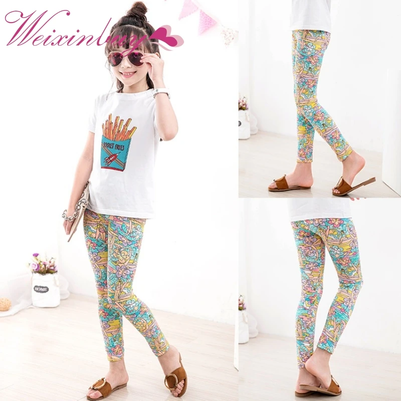 Children Kids Girls Leggings Pants Flower Floral Printed Elastic Long Trousers 2-14Years Old Kids Girl Leggings