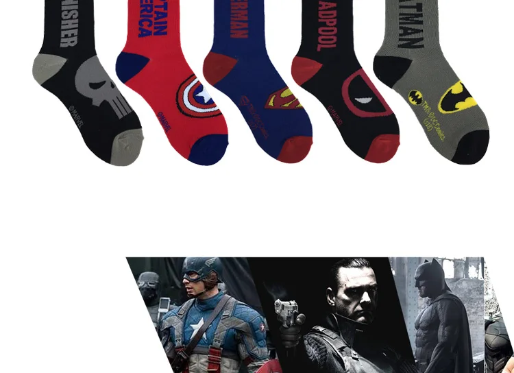 Мужские носки Marvel, Бэтмен, супергерой, Капитан Америка, Длинные хлопковые носки для мужчин, зимние теплые толстые носки унисекс