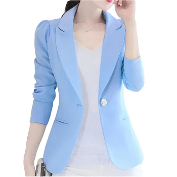 

2019 New Fashion Blazer S mple Jacket for Women Two Pockets Candy Color Coat Single Button Outerwear Female Office Lady Tops
