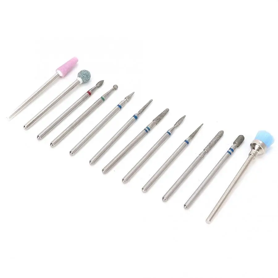 Manicure Cutters 12pcs Art Nail Ceramics Grinding Manicure Drill Head Polishing Tools Set Nail Drill