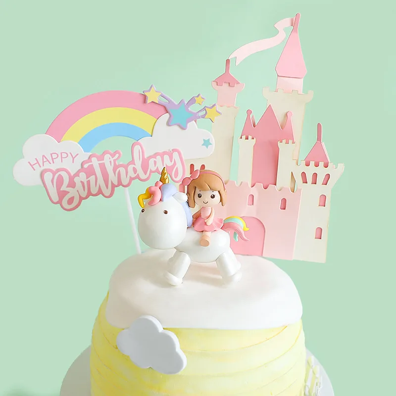 Décoration de gâteau sur licorne pour petite fille, décor de gâteau d