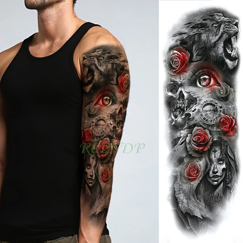 Водостойкая временная татуировка, наклейка, крыло льва, воин, полная рука, большой размер, поддельные тату, большой флэш-тату, рукав для мужчин, женщин, девушек