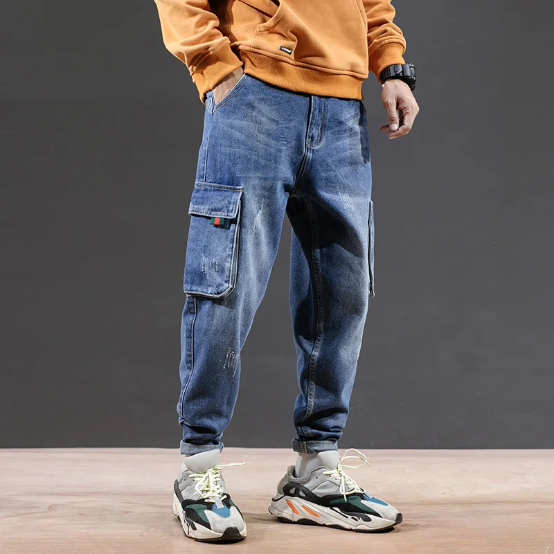 VODOF мужские модные повседневные джинсы Haren High Street Hip Hop мужские с большим карманом облегающие брюки карго велосипедные штаны спортивные штаны