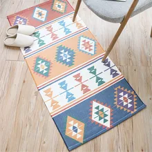 Ковер в стиле ретро с разноцветным геометрическим принтом, полоска в скандинавском этническом стиле, хлопковый тканый ковер ручной работы, ковер для спальни, моющийся