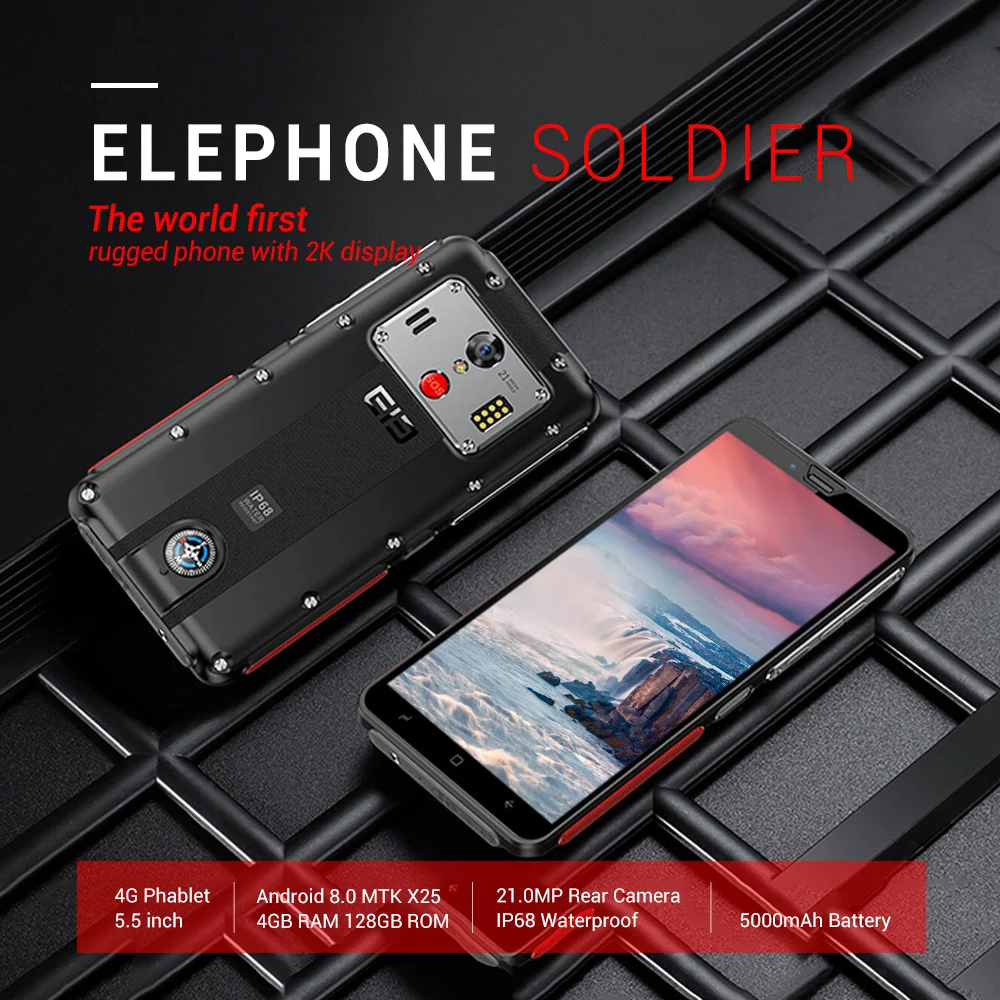 Elephone Soldier 4G смартфон 5 дюймов Android 8 0 MTK X25 4 Гб ОЗУ 128 ПЗУ 5000 Мп задняя камера IP68 мАч