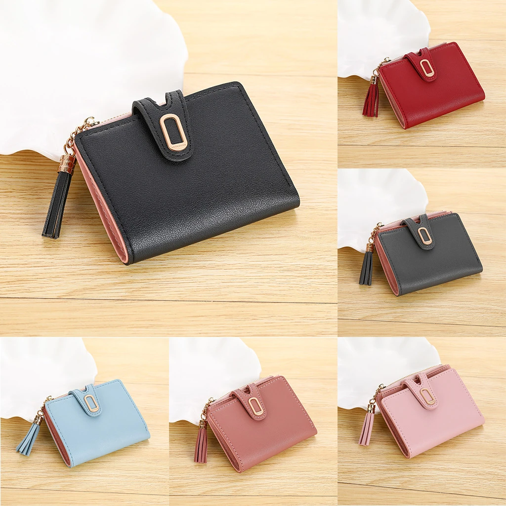 Women Wallets Small Fashion Lovely  Leather Purse Hasp Ladies Card Bag Elegant Solid Color Clutch Zip Female Handbag Clip 819