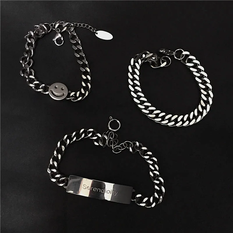Мужские браслеты из нержавеющей стали, кубинская цепочка на руку, серебряный мужской браслет, аксессуары, рок стиль, панк браслет с надписью
