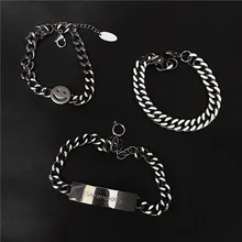 Мужские браслеты из нержавеющей стали, кубинская цепочка на руку, серебряный мужской браслет, аксессуары, рок стиль, панк браслет с надписью