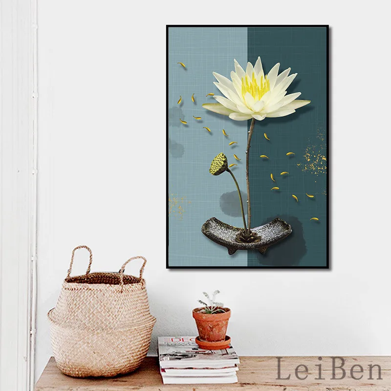 Простой постер в китайском стиле Lotus Golden Fish Ink настенный художественный для