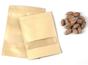 

100pcs Stand-up Kraft Paper Clear Window Bag Coffee Beans/Powder/Nuts Packaging Bag Party Wedding Birthday Gift Bags