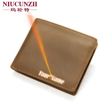 

FREE ENGRAVING RFID Blocking Wallet for Men Real Cowhide Cow Genuine Leather ID Credit Card Wallet Vintage Slim Small Coin Purse