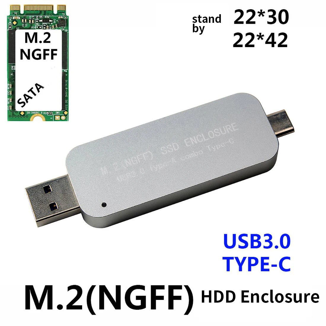 USB3.0 to M.2 SSD Enclosure USB Type-A Combo Type-C For NGFF OTG Cellphone Laptop Computer PC 2230 2242 HDD Mobile Drive Case