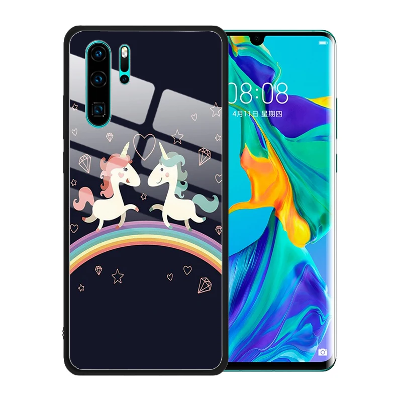 Для Huawei P40 Pro + P30 P20 Lite P Smart 2019 Plus чехол с мультяшным единорогом закаленное стекло