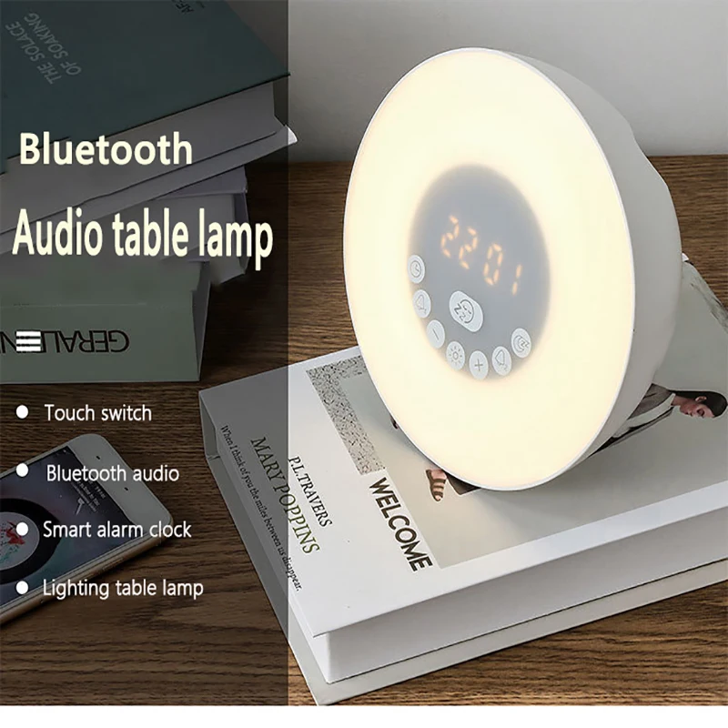 

Alarm Clock Wake Up Light Digital Snooze Lamp Clock Sunrise Colorful Light With Nature Sounds FM Radios Bluetooth connection