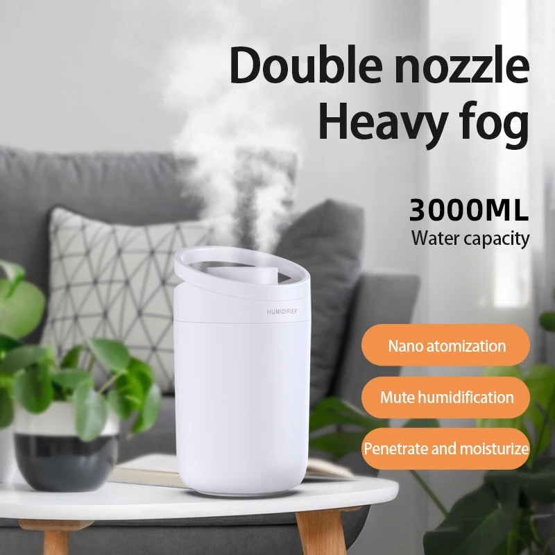 1Pcs Air Humidifier 3L large-capacity Air Purifier For Home Bedroom Portable Water-adding Office Double-Jet Humidifier Sprayers-4