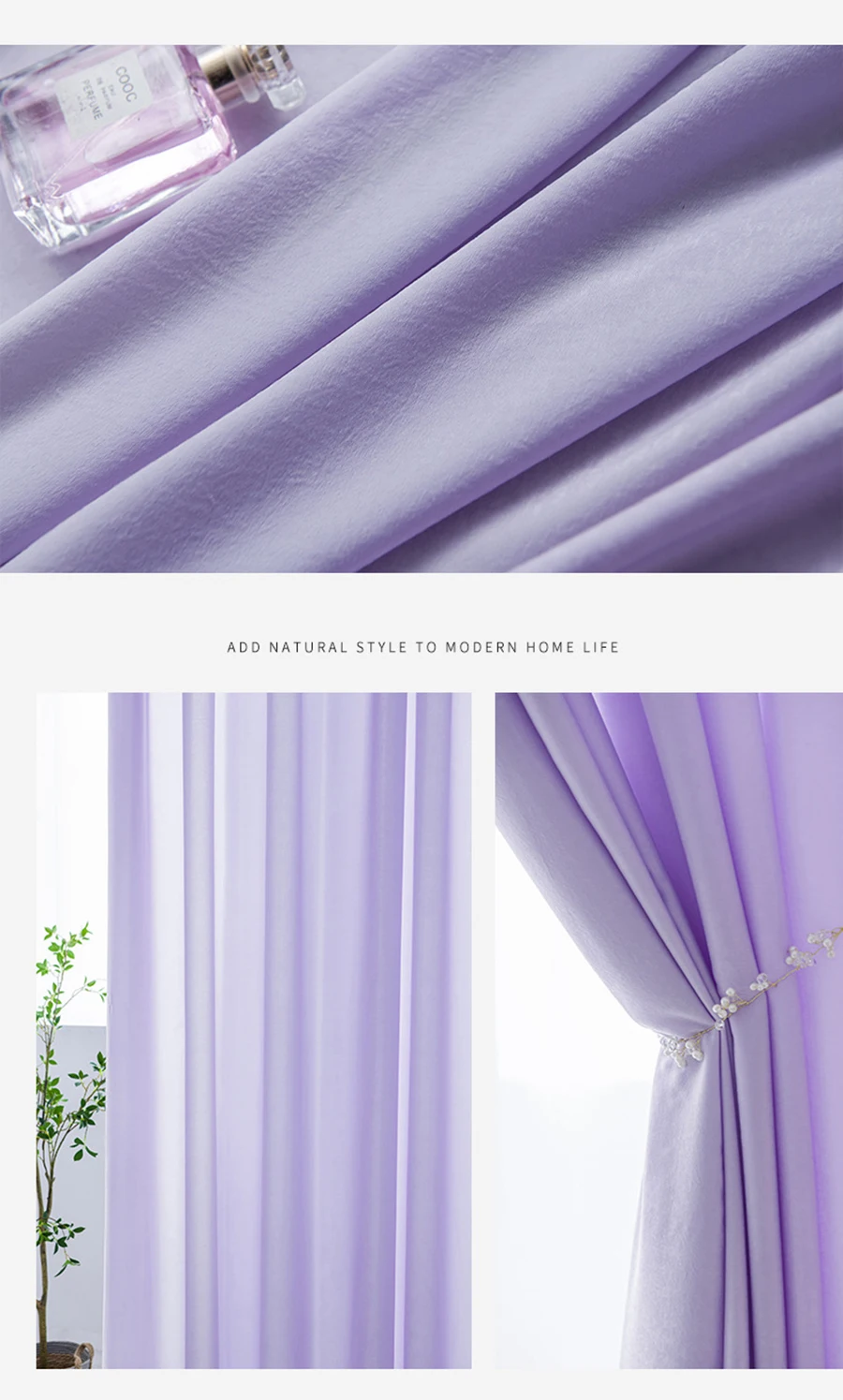 Lilac Purple Translucent Velvet Satin Tulle Fabrics Bedroom White High-Precision Half Shade Voile Curtains For Living Room #5 outdoor curtains