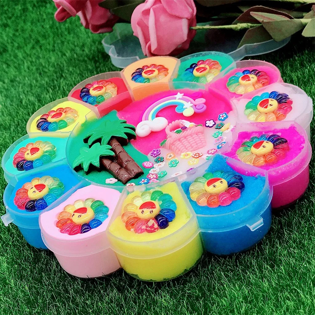 Глина слизи DIY мягкий хлопок слизи красочный Подсолнух супер светильник глина слизи ароматическая Рождественская игрушка подарок для детей слизи облако грязь