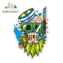 EARLFAMILY 13cm x 8.55cm Funny Pipe Diving Skull Head Bike Car Body Decal Car Stickers Vinyl Bumper Window Car Accessories