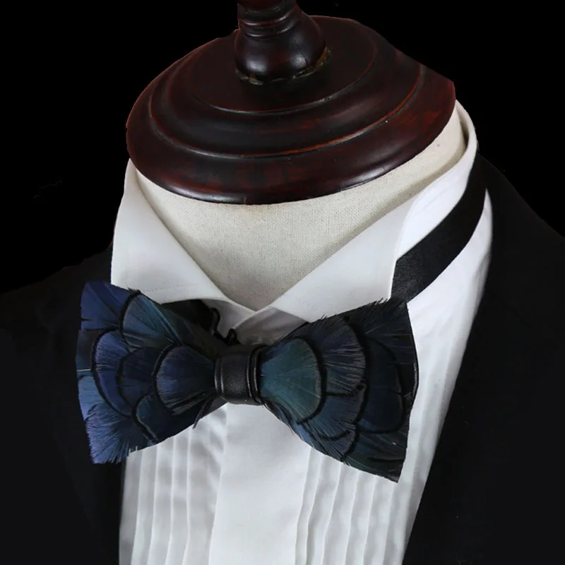Галстук-бабочка натуральный синий перо мужской костюм рубашка ночной клуб Свадебный Жених классическое модное высококачественное Топ