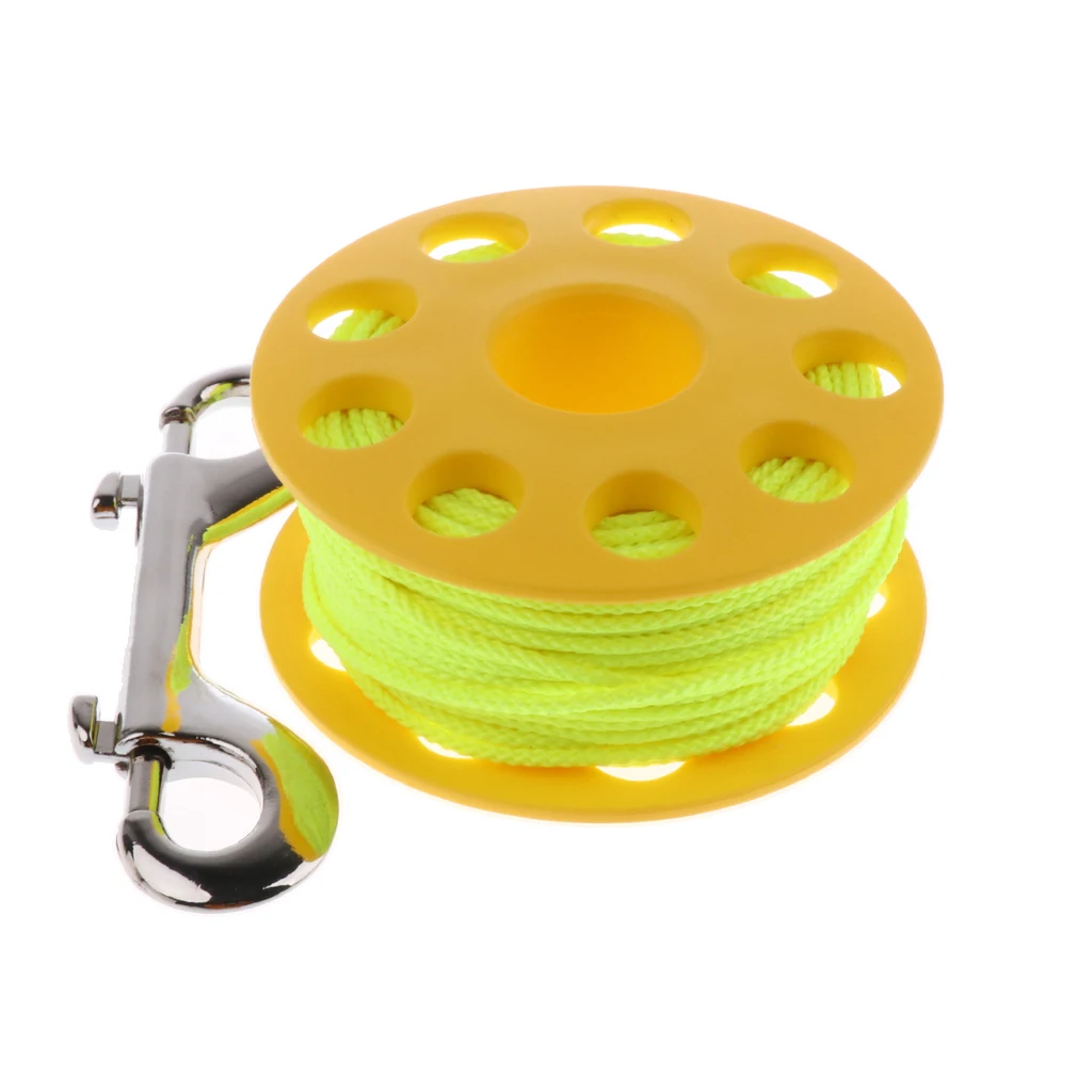Underwater Sport Scuba Diving Finger Spool Cave Wreck Reel w/ 30m Yellow Line & Double End Snap Clip Safety Gear Equipment 