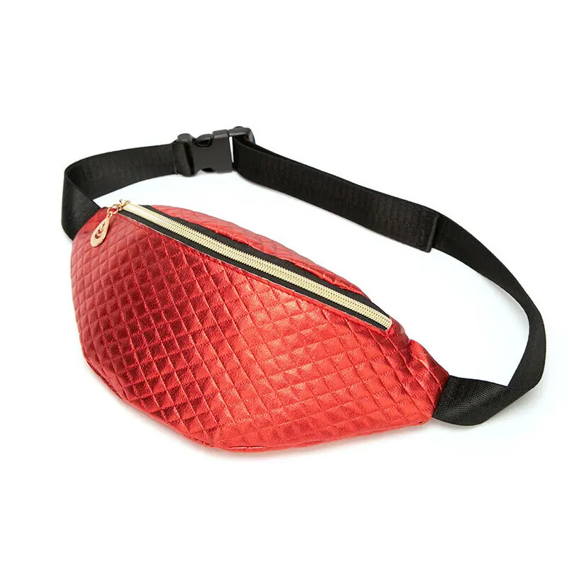 Fanny Pack Women PU Leather Laser Waist Pouch Waterproof Sports Running Belt Bag Bum Pack - Цвет: Оранжевый