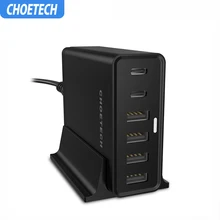 CHOETECH 6-Порты и разъёмы 55 Вт настольная зарядная станция с 2-Порты и разъёмы Тип usb C Зарядное устройство для iPhone 11 X XS 8 4-Порты и разъёмы USB Зарядное устройство стены Зарядное устройство