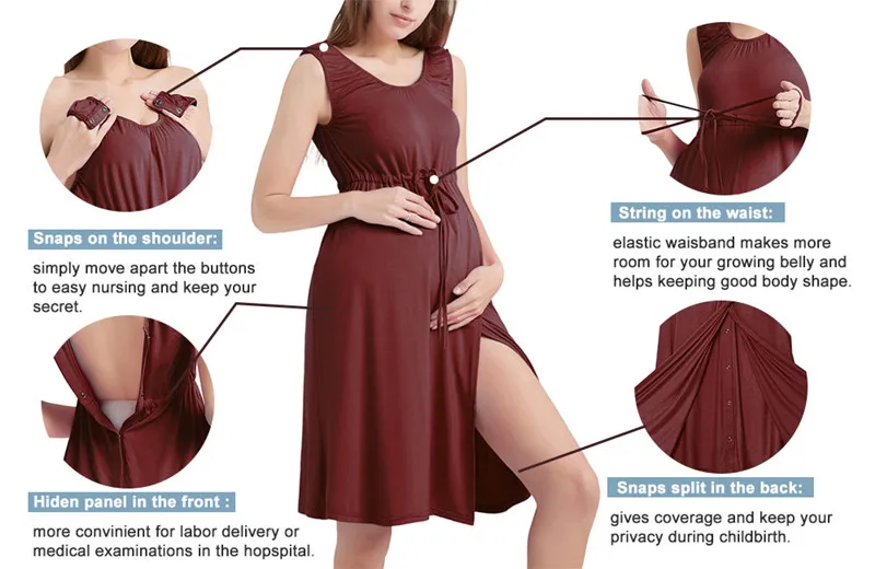 Maternity Labor Delivery Nightdress Nursing Sleepwear In