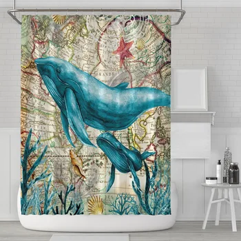 

3D Animals printed Shower Curtain Cartoon Dolphins Waterproof Polyester Shower Curtain Leaves Curtains for bathroom shower
