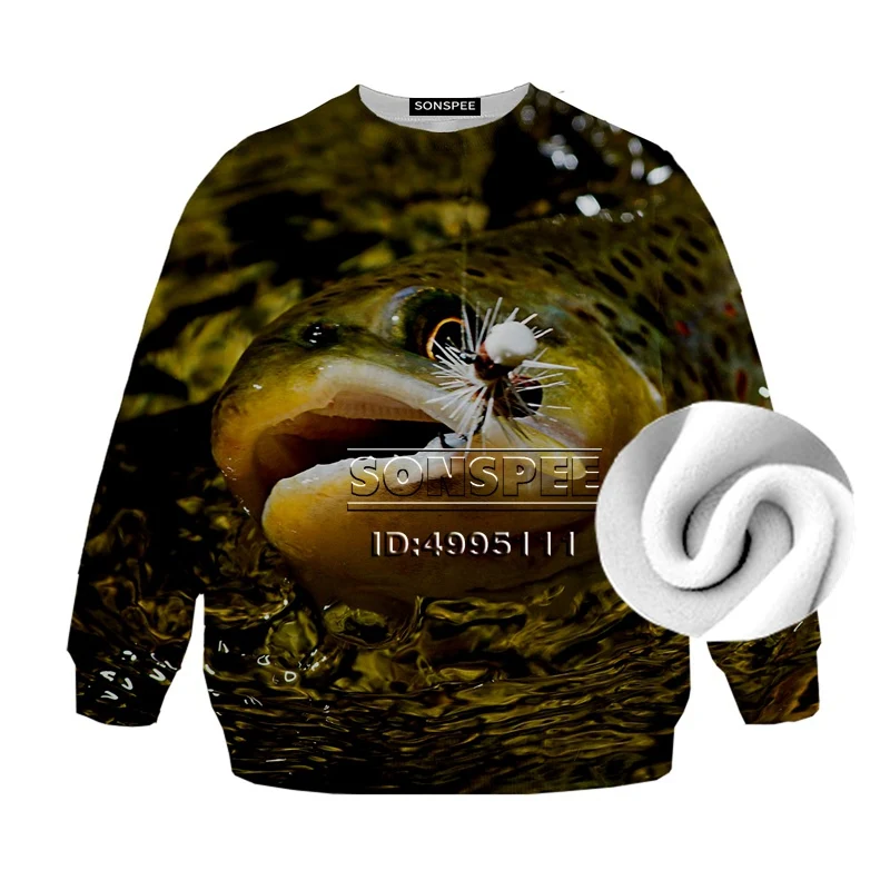 SONSPEE Fishing Fish Bird Eagle 3D Print Fleece Thick Casual Sweatshirt hoodies Boy Girl Kid Children Clothing Long Sleeve - Цвет: 19