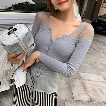 

2020 designer luxury hot sale autumn new Korean Dongdaemun women's clothing all-match organza knitted cardigan women's thin