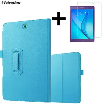 

9H Protective Film Explosion-proof Screen Protector+Tablet Stand Cover For Samsung Galaxy Tab AS 9.7 T550 T555 Case Leather Skin