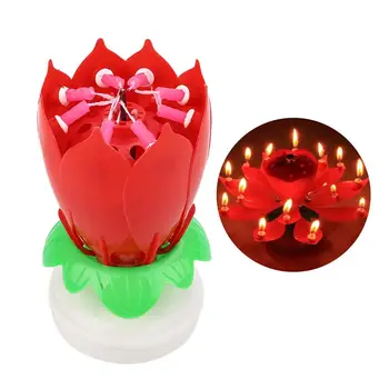 

Flowers Candle Lamp Musical Candles Dual Layers Rotating Lights Red/Yellow/Blue