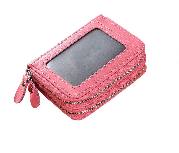 Высококачественный мужской кошелек из натуральной кожи с держателем для карт, роскошный короткий кошелек, кошелек на двойной молнии, повседневные стандартные кошельки - Цвет: Розовый