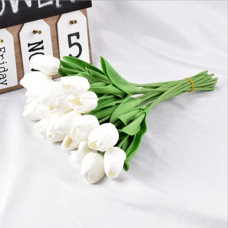10pcs PU Mini Artificial Tulip Garden Artificial Bouquet Home Party Wedding  Decorations Bridal Bouquet Real Touch Fake Flower