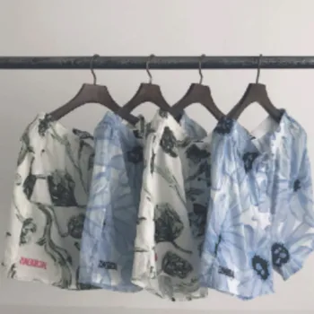 

J2003 Trendy Brand Design Couple Pants Blue Green Retro Printing Casual Pocket Elastic Waist Loose Women Men Beach Pants J2