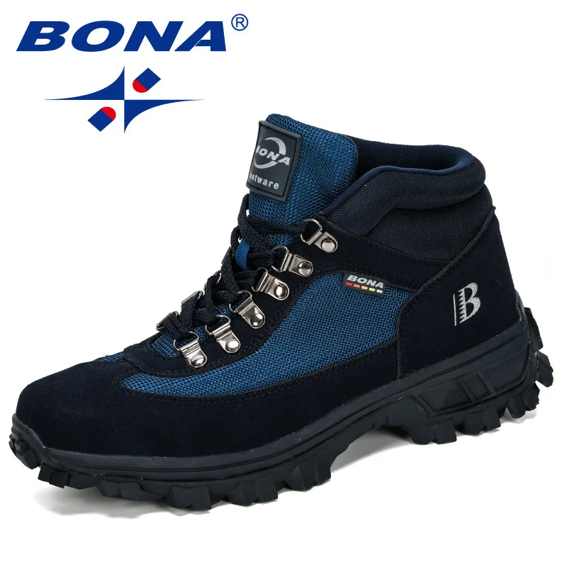 BONA/Новинка года; дизайнерские мужские ботинки для пешего туризма; сезон осень-зима; кожаные ботинки с высоким берцем для походов и охоты; мужские трендовые резиновые кроссовки