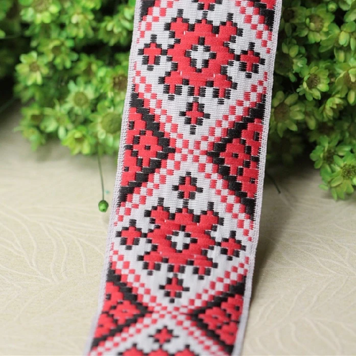 5 야드 자수 민족 자카드 웨빙 짠 테이프 레이스 트림 리본 3.3cm 부족 boho diy 의류 가방 액세서리 네이티브 zakka