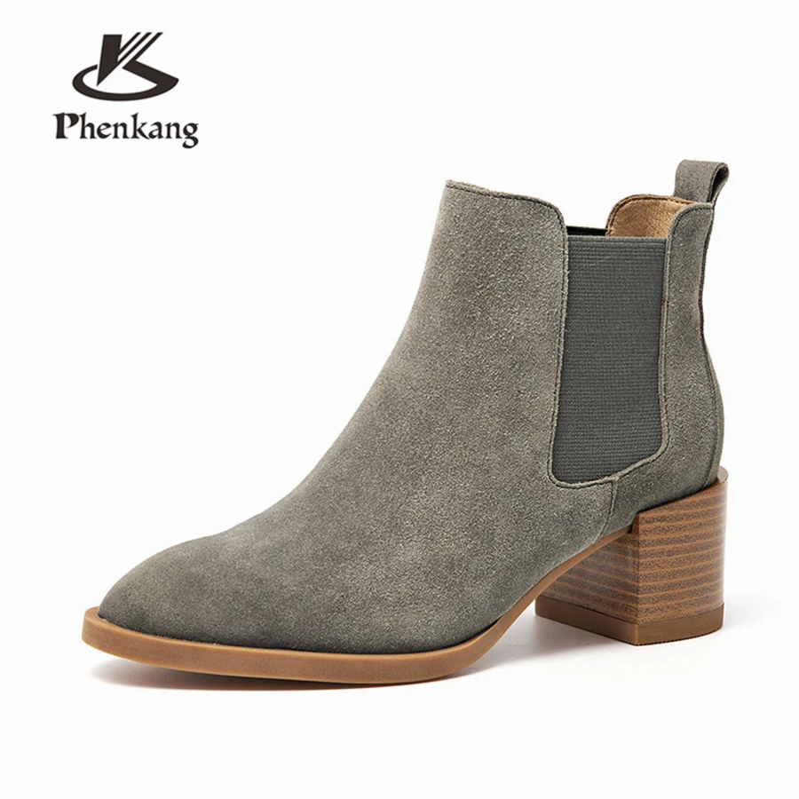 

Women Winter Snow Boots Genuine Suede leather Ankle Spring cheleas boot woman Short Boots 2019 for women boots black brown grey