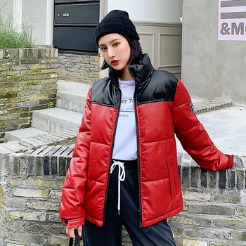 

2020 wintern parkas for women bubble jacket patchwork oversize stand collar warm coat femme thick casual outwear chaqueta mujer