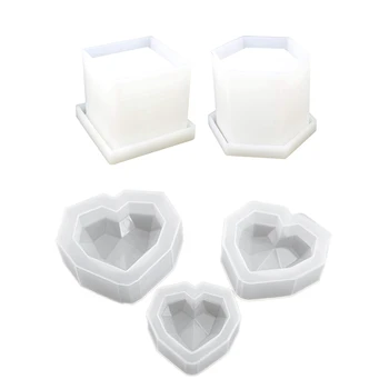 

3Pcs Diamond Heart Shaped Silicone Mold & 4Pcs Silicone Molds for Coaster/Flower Pot/Pen Holder/Candle Holder