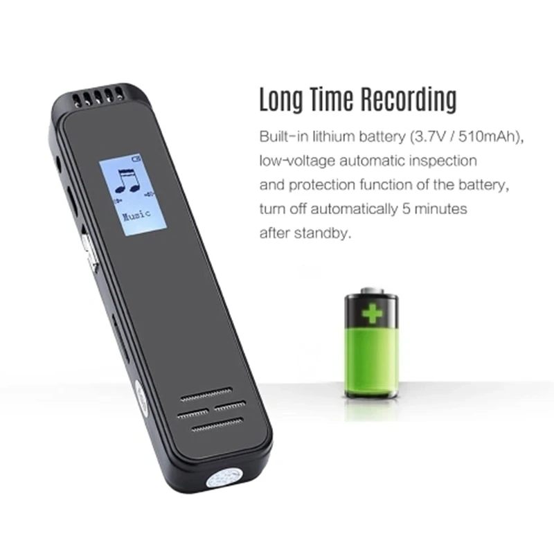 AABB-8GB Portable Digital Voice Recorder Dual-Core Noise Reduction MP3/WMA/FLAC/APE Audio Player Voice Activating Timed Recordin