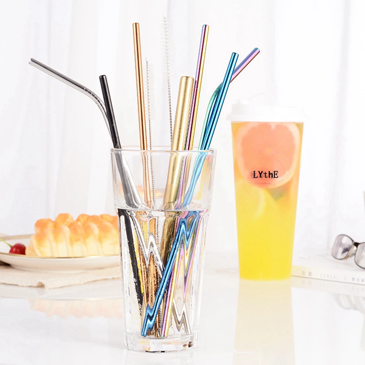 Description Picture 4 of item1pc Reusable Drinking Straws 304 Stainless Steel Metal Straws Set with Cleaning Brush Eco-Friendly Straws for Kids Milk Cocktail