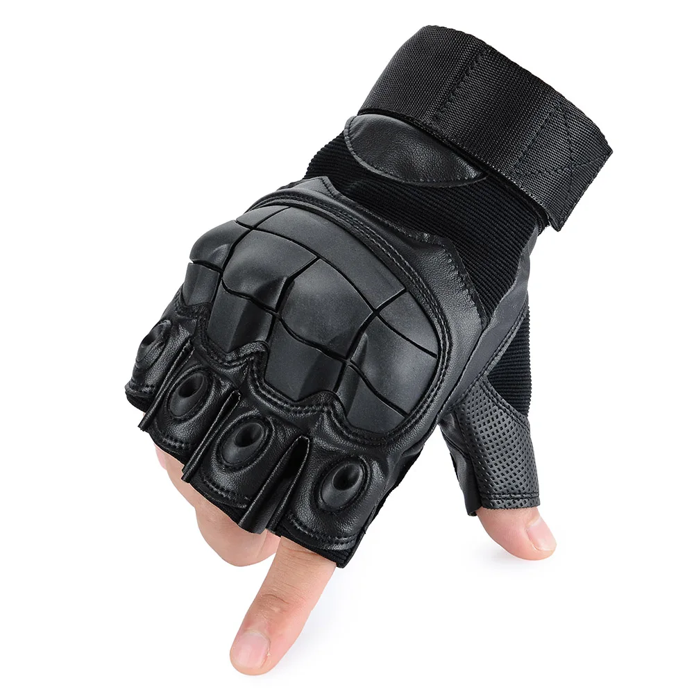 Перчатки из искусственной кожи для мотоциклистов, мотоциклетные перчатки для мотокросса, жесткие перчатки без пальцев для верховой езды, байкеров, защитное снаряжение - Цвет: Black