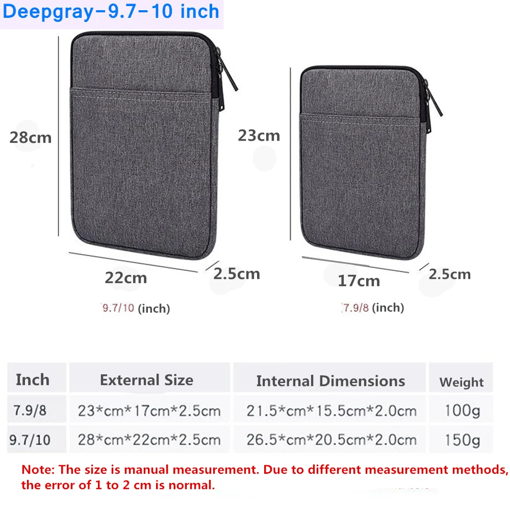 Ударопрочный чехол для планшета Apple Ipad Pro 7,9/8 дюймов 9,7/10 дюймов, плоская оболочка mini pro 2345 просо, войлочный чехол на молнии - Цвет: Deepgray-9.7-10 inch