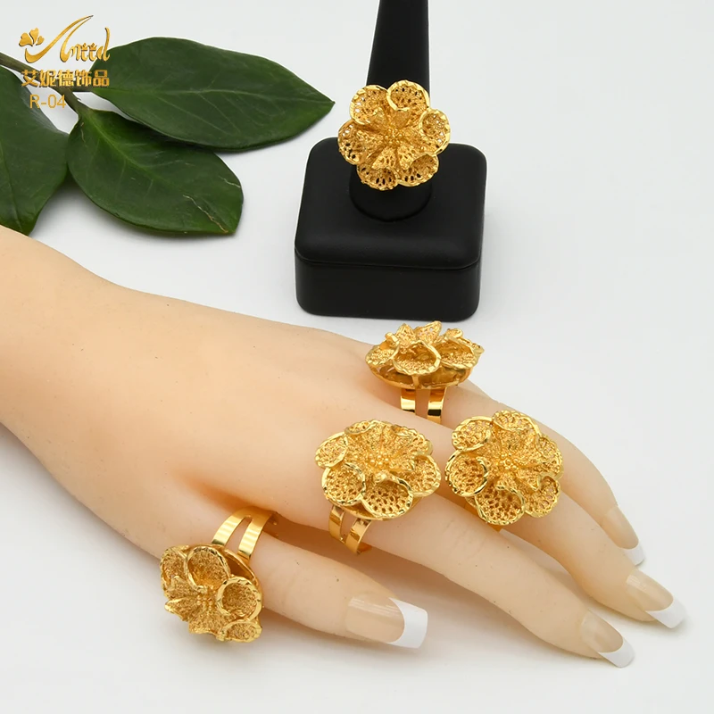 Dubai Big Flower Design Gold Ring ANIID Dubai Golden Ring