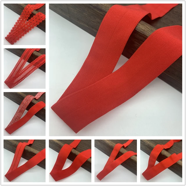 10/15/20/25mm Red Elastic Ribbon Fold Over Spandex Elastic Band For Sewing  Lace Trim Waist Band Garment Accessory