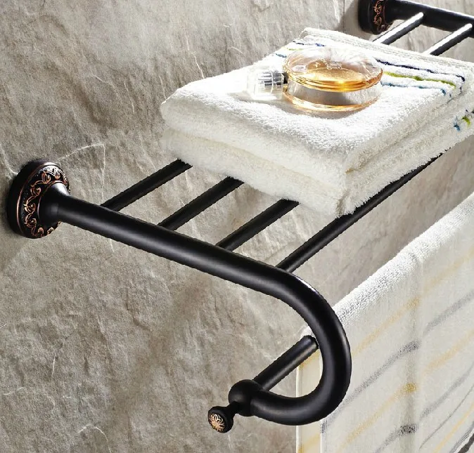 Black oil Antique Brass Hotel Bathroom Hardware Wall Mounted Towel Rack  Storage Shelf 2 Tier Rail Bar Holder Dba463