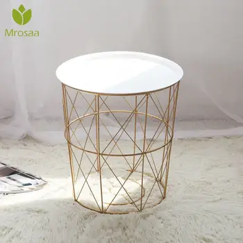 

Creative Golden Metal Coffee Table Dirty Storage Basket Tea Fruit Service Plate Tray Coffee Tables Living Room Sofa Side Table