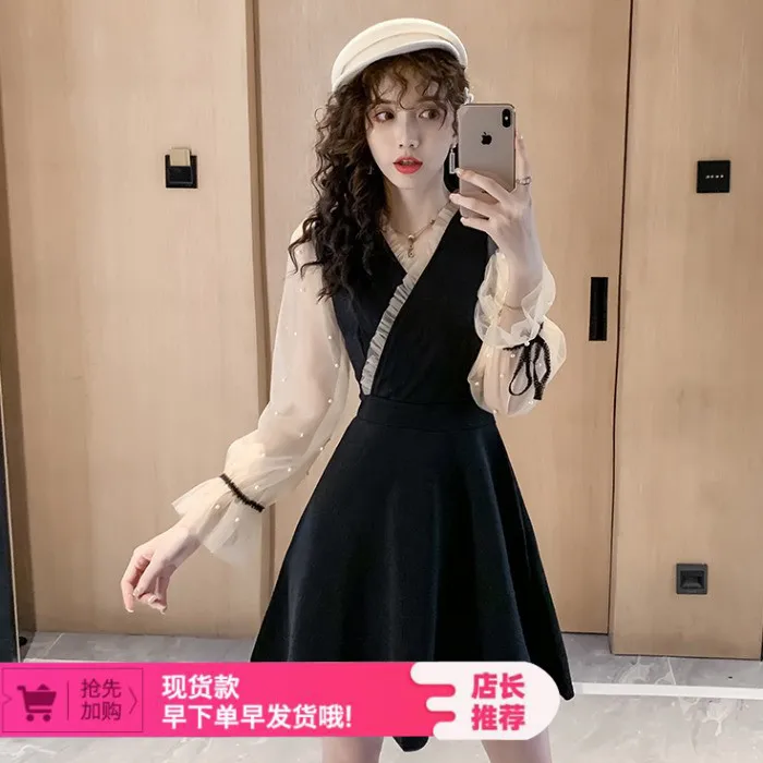 

Women's Dress 2020 Spring New Long-sleeved Sexy Temperament Retro Waist Slimming Fishtail Dress Black Dress