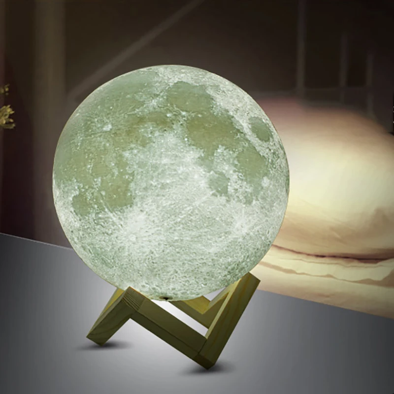 

3D Print Moon Lamp with Wood Holder 10cm Colorful Change Touch USB Led Night Light Deaktop Decor Creative Gift